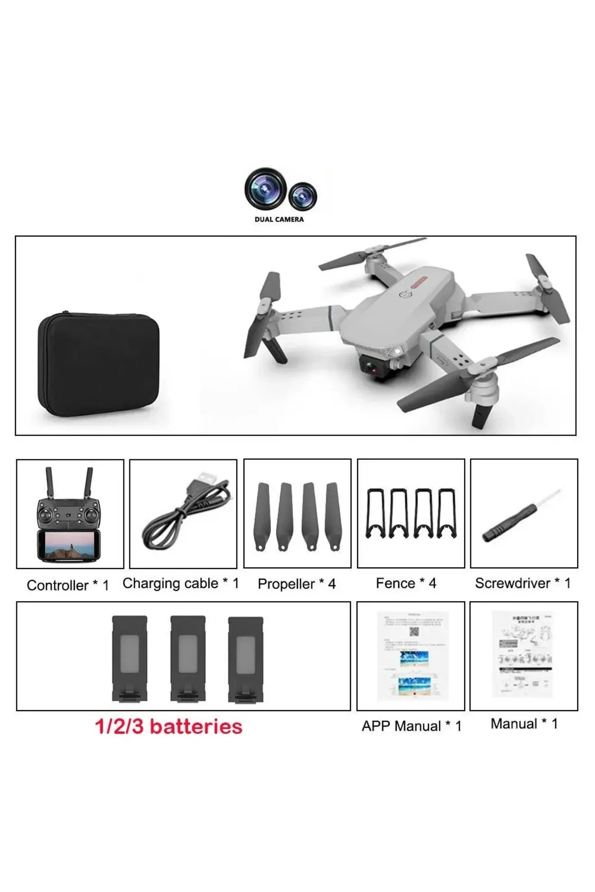 4K Çift Kameralı Katlanabilir Drone, WiFi Kontrol ve Uzaktan Kumanda ile Kullanım