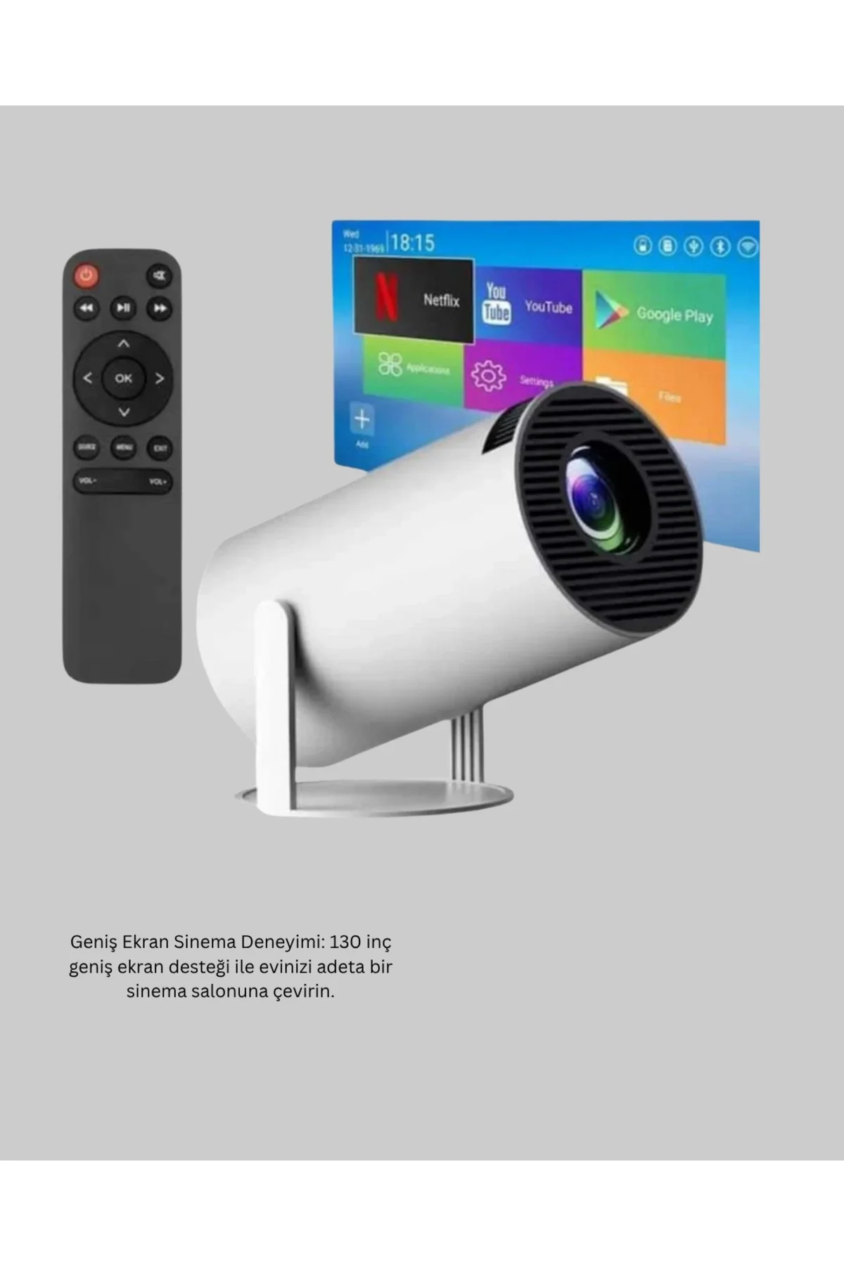4K Destekli Full HD Projeksiyon Cihazı – 130 inç Geniş Ekran, WiFi ve HDMI Bağlantılı