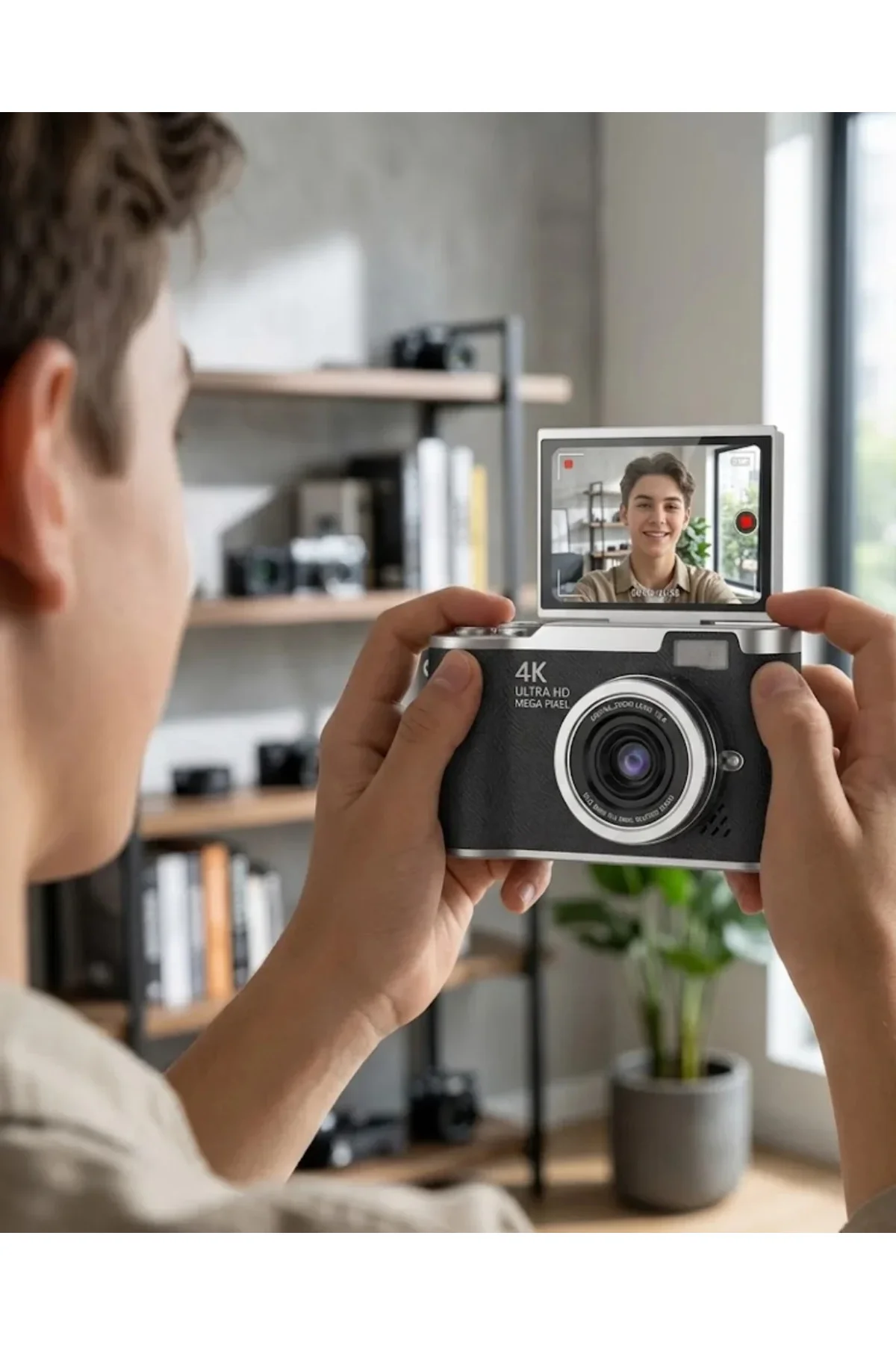4K Dijital Kamera 48 MP 8X Zoom ve 180 Derece Flip Ekran Vlog Çekim Özellikli