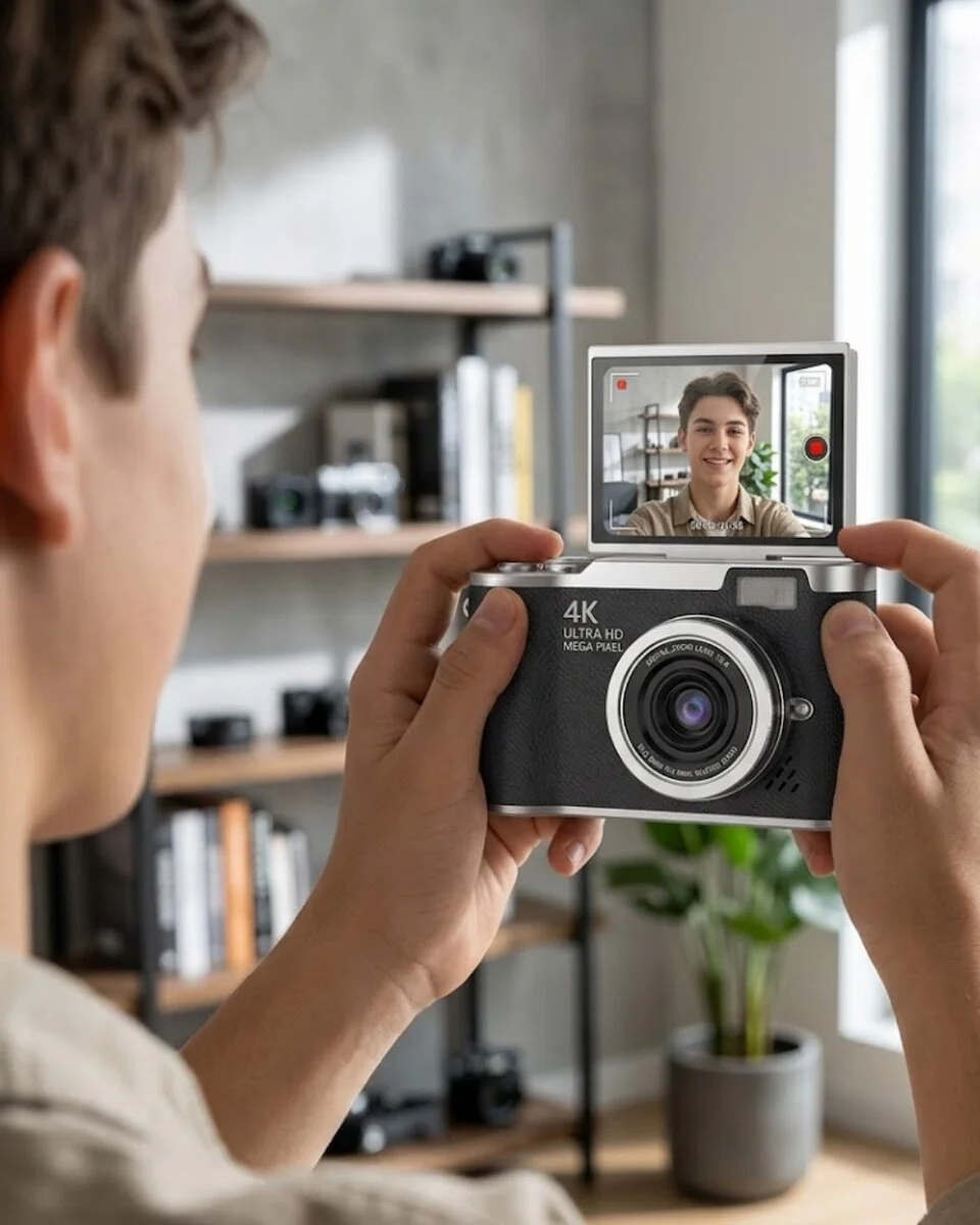 4K Dijital Kamera 48MP 8X Zoom ve 180 Derece Flip Ekran Vlog Çekim Özellikli