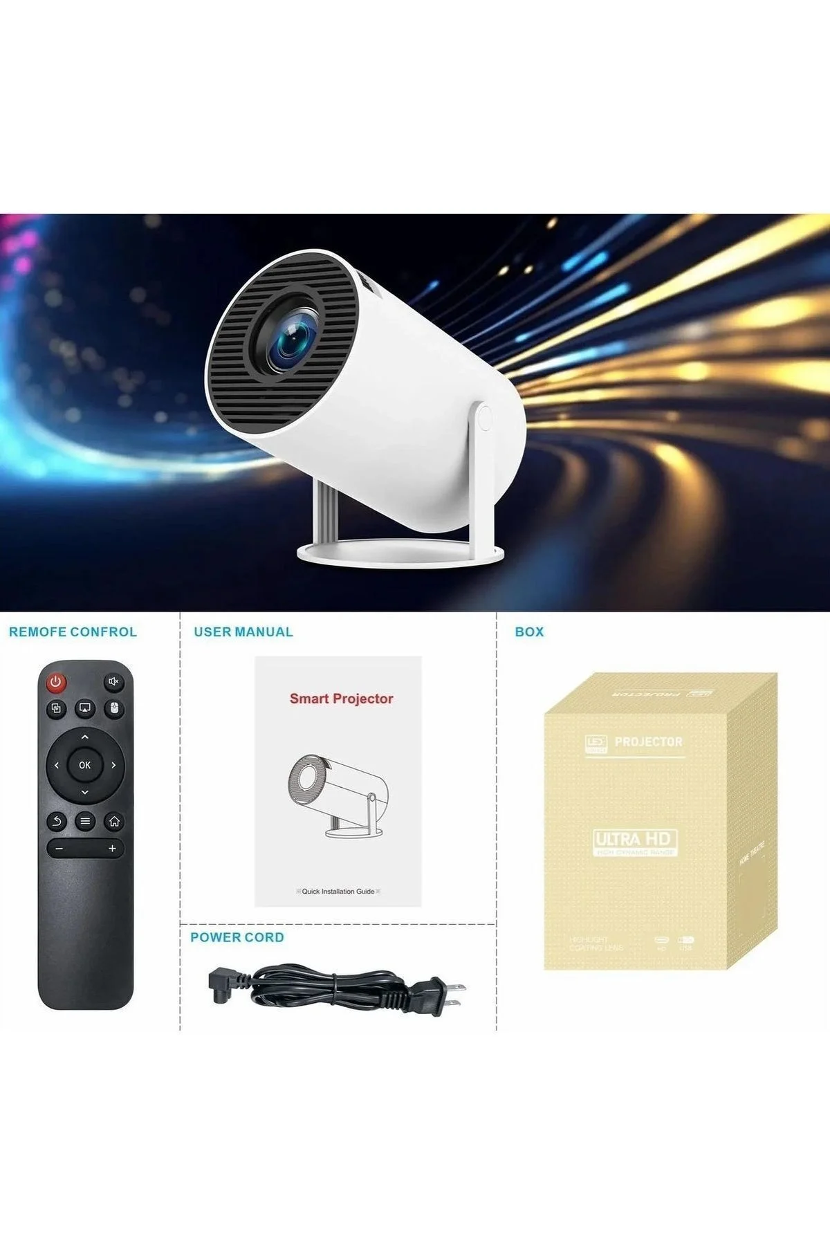 4K lazer projeksiyon cihazı 1280x800 çözünürlük 2000:1 kontrast 200 ansilümen beyaz