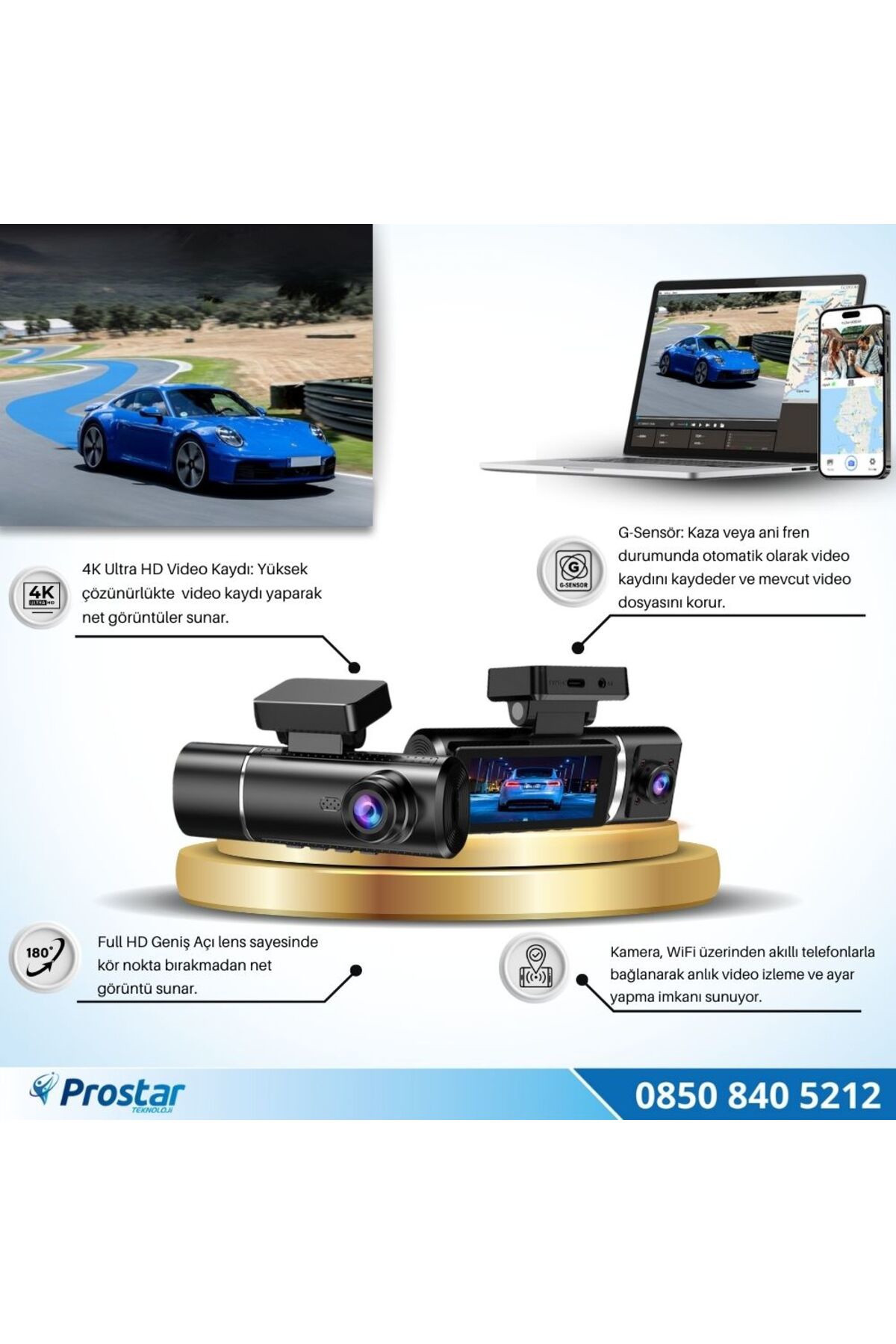 Navistar 4K Ultra Hd 2 Kameralı Ön Ve İç Wifi Gps G-Sensör Park Modu Dashc