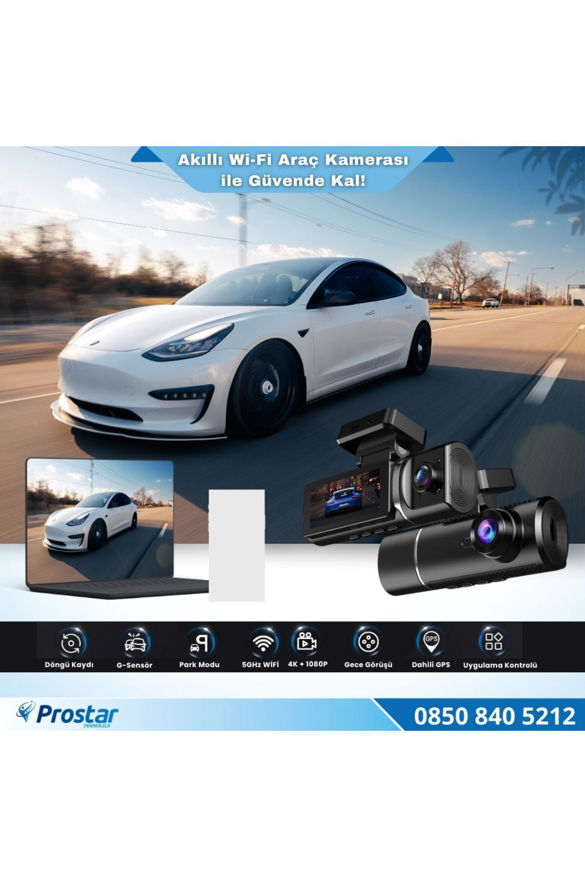 Navistar 4K Ultra Hd 2 Kameralı Ön Ve İç Wifi Gps G-Sensör Park Modu Dashc