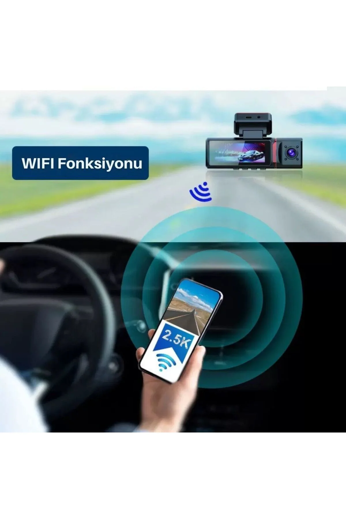 4K Ultra HD 3 Kameralı Ön, iç ve Arka Wifi GPS G-Sensör Park Modu Dashcam Kamera