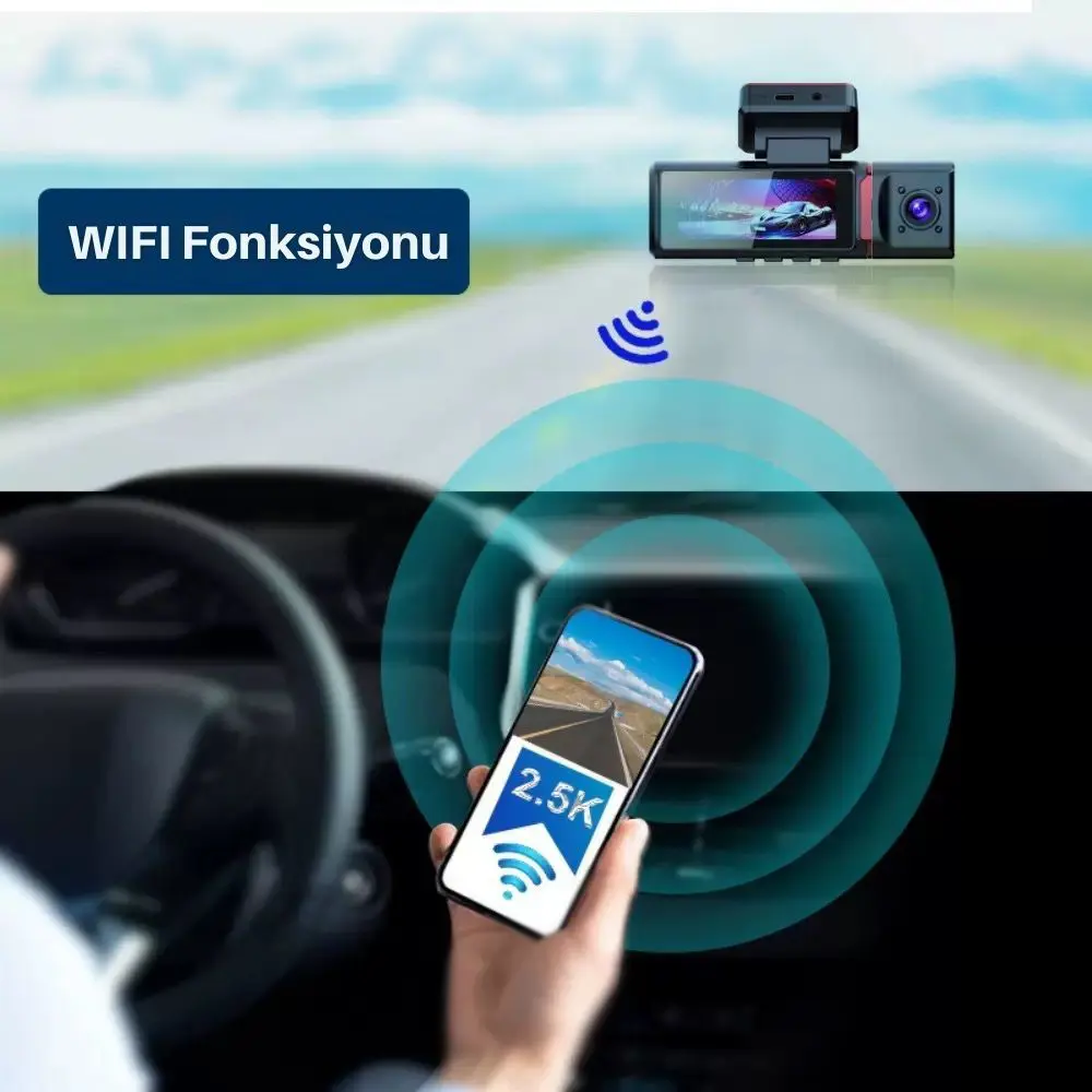 4K Ultra HD 3 Kameralı Ön, iç ve Arka Wifi GPS G-Sensör Park Modu