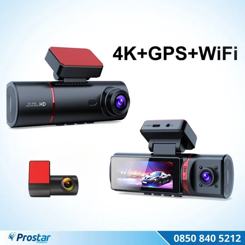 4K Ultra HD 3 Kameralı Ön, iç ve Arka Wifi GPS G-Sensör Park Modu