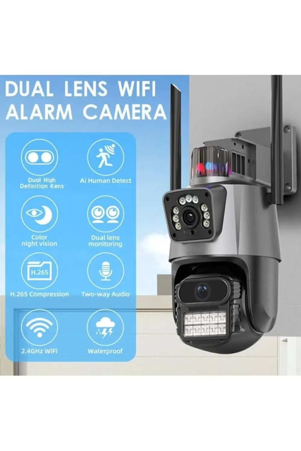 4K Ultra Hd 3 Lensli Dış Mekan Wifili Güvenlik Kamerası 8X Optik