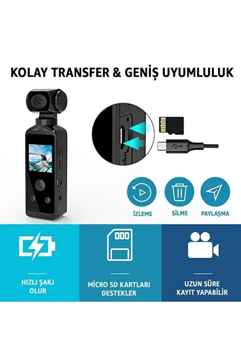 4k Ultra Hd Aksiyon Kamerası 270° Geniş Açı Döner Klips Su Geçirmez Kılıf Wifi Kamera