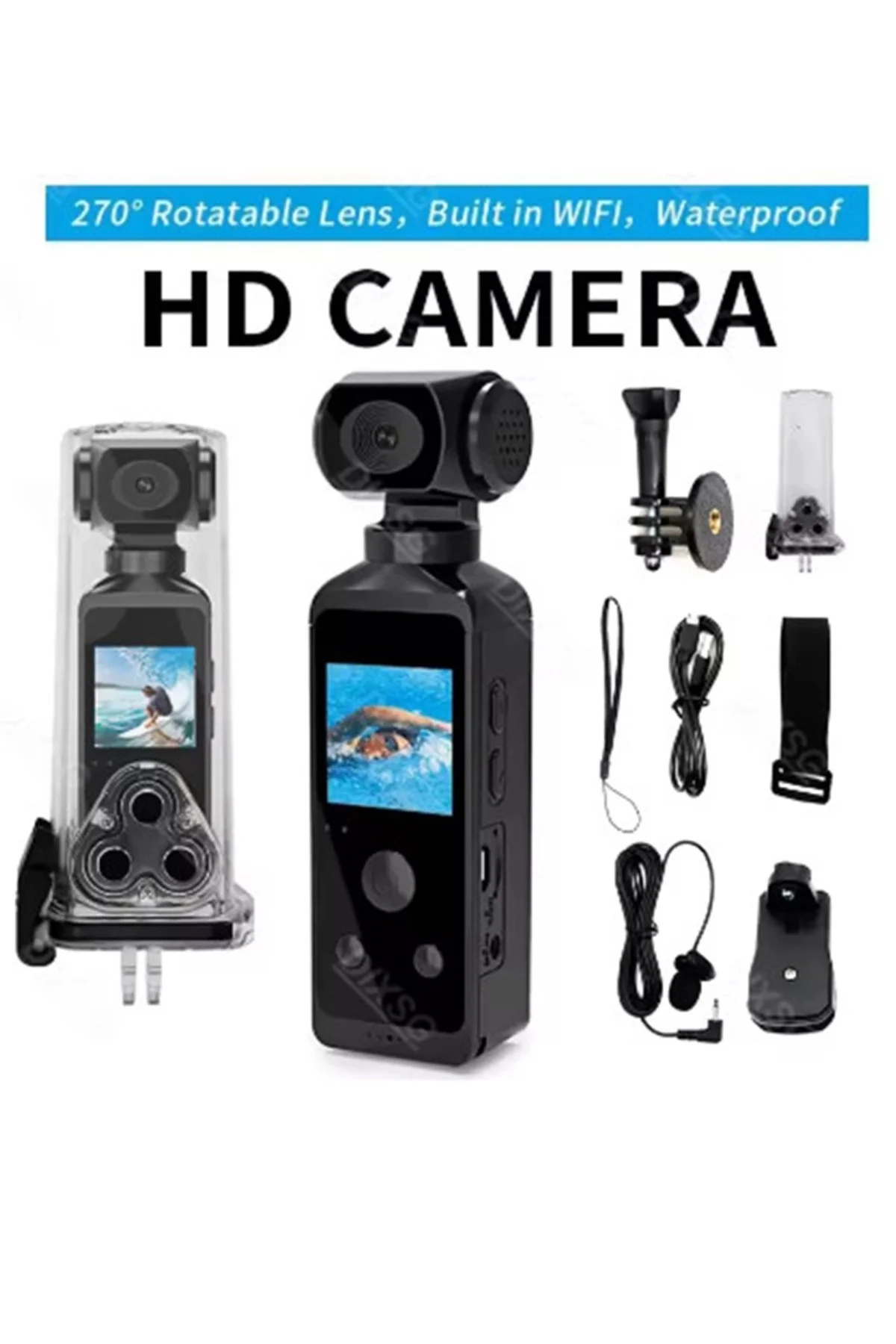 4K Ultra HD Aksiyon Kamerası 270° Geniş Açı Döner Klips Su Geçirmez Kılıf WiFi Kamera 4K Ultra HD Aksiyon Kamerası 270° Geniş Açı Döner Klips Su Geçirmez Kılıf WiFi Kamera - Görsel 2