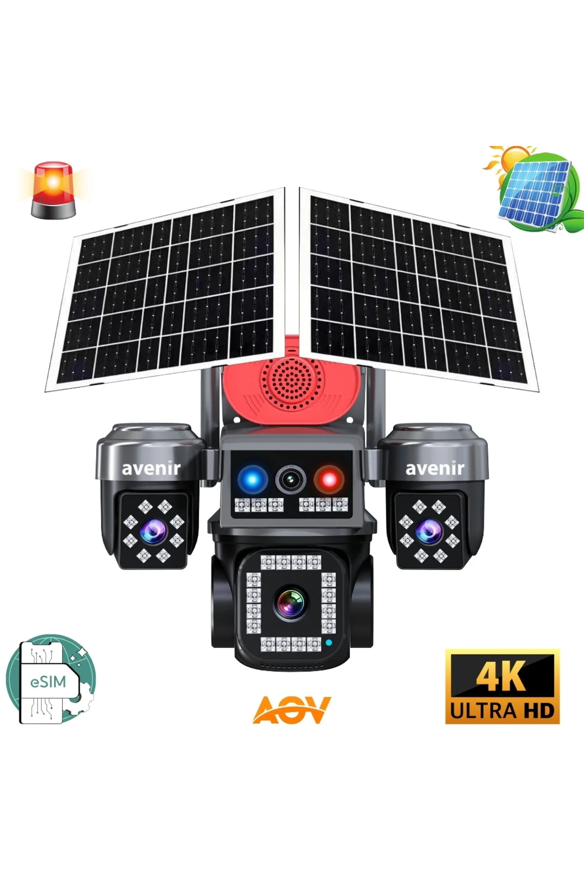 4K Ultra HD Solar Güvenlik Kamerası | 3 Lensli, eSIM, AOV