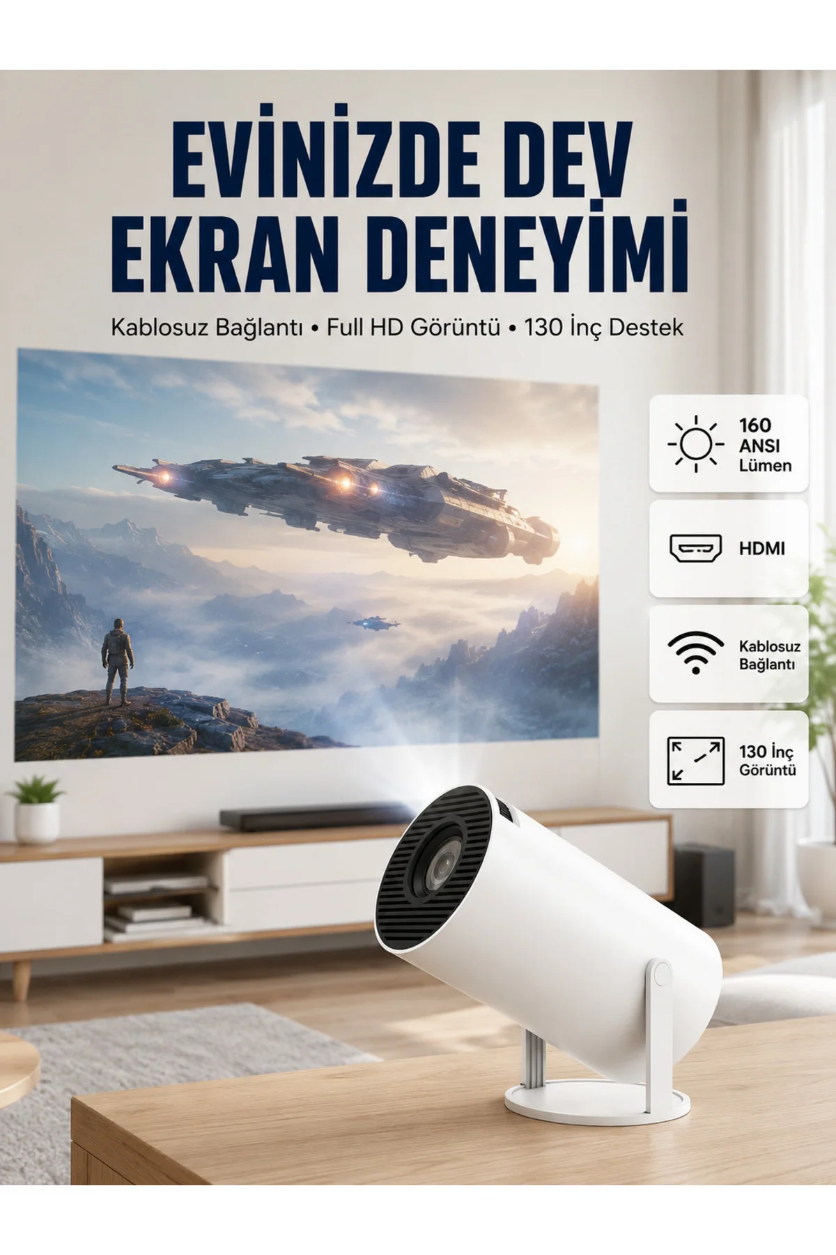 4K Uyumlu 130 İnç Full Hd Projeksiyon Cihazı Ve Kablosuz Aktarım Özelliği 4K Uyumlu 130 İnç Full Hd Projeksiyon Cihazı Ve Kablosuz Aktarım Özelliği