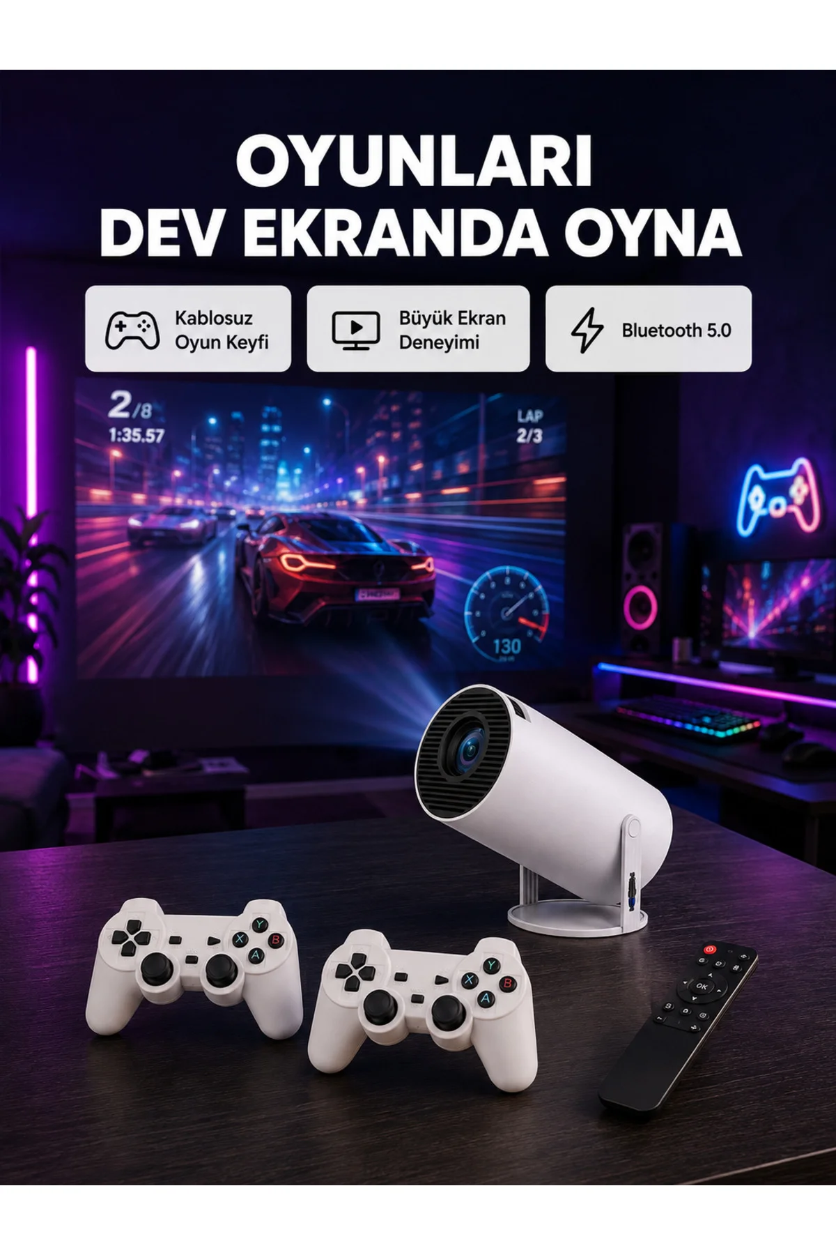 4K Wi-Fi 6 Projeksiyon Cihazı – 10.000+ Oyun Desteği, Kablosuz Bağlantı Ve Çoklu Giriş Portları Yeni 4K Wi-Fi 6 Projeksiyon Cihazı – 10.000+ Oyun Desteği, Kablosuz Bağlantı Ve Çoklu Giriş Portları Yeni