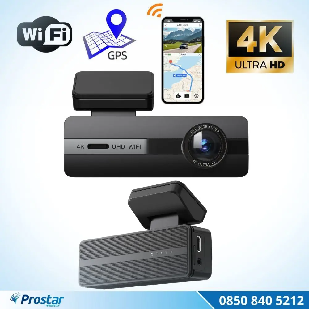 4K WIFI GPS 24 Saat Park Modu Özellikli Ekransız Dashcam Kamera