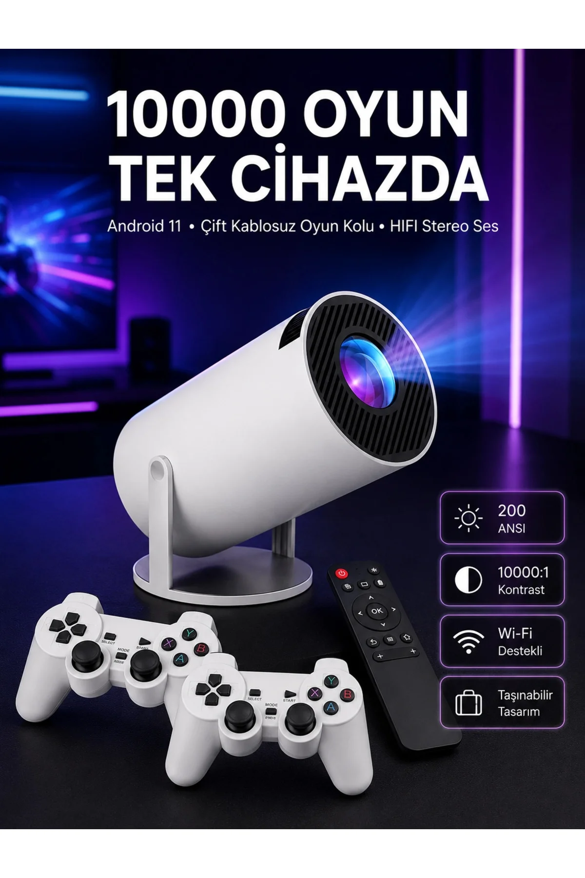 4K Wireless Çift Kollu Kumandalı Oyun Projeksiyonu Retro Video Oyunu Yeni Nesil