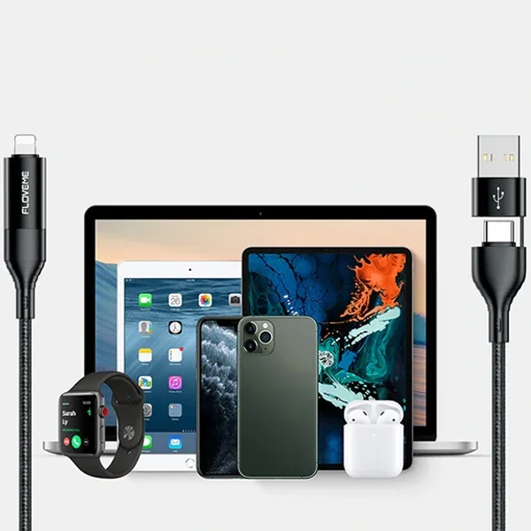 4â€™lĂ¼ USB Type-C Lightning Ã‡oklu Ĺžarj Kablosu 60W 1M