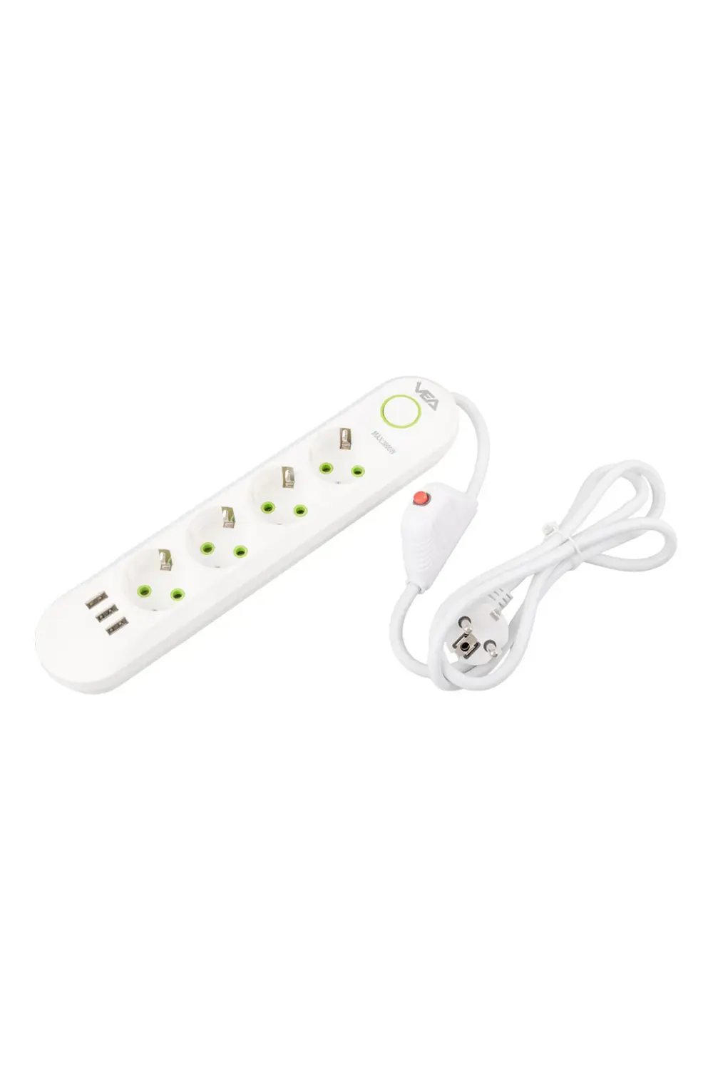 4Lü 1.5 Metre Kablo Lu 3 USB Girişli Beyaz Akım Korumalı Priz AXE