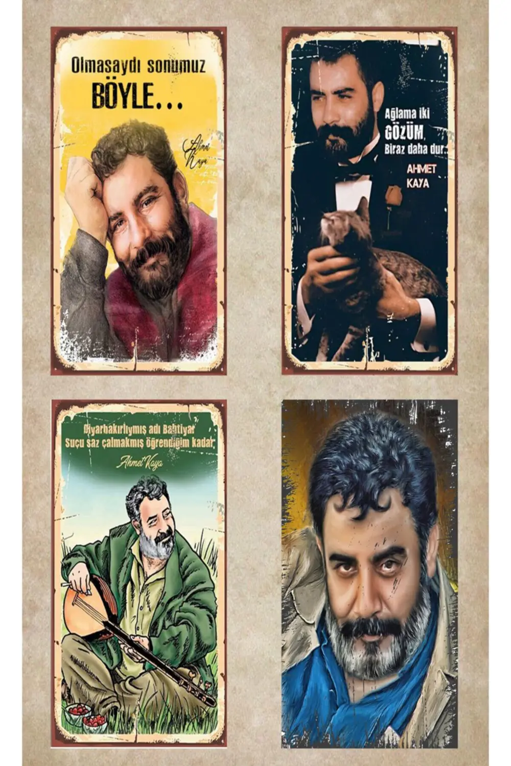 4’lü Ahmet Kaya Set - Retro Ahşap Poster – Özel Koleksiyon – Hbb