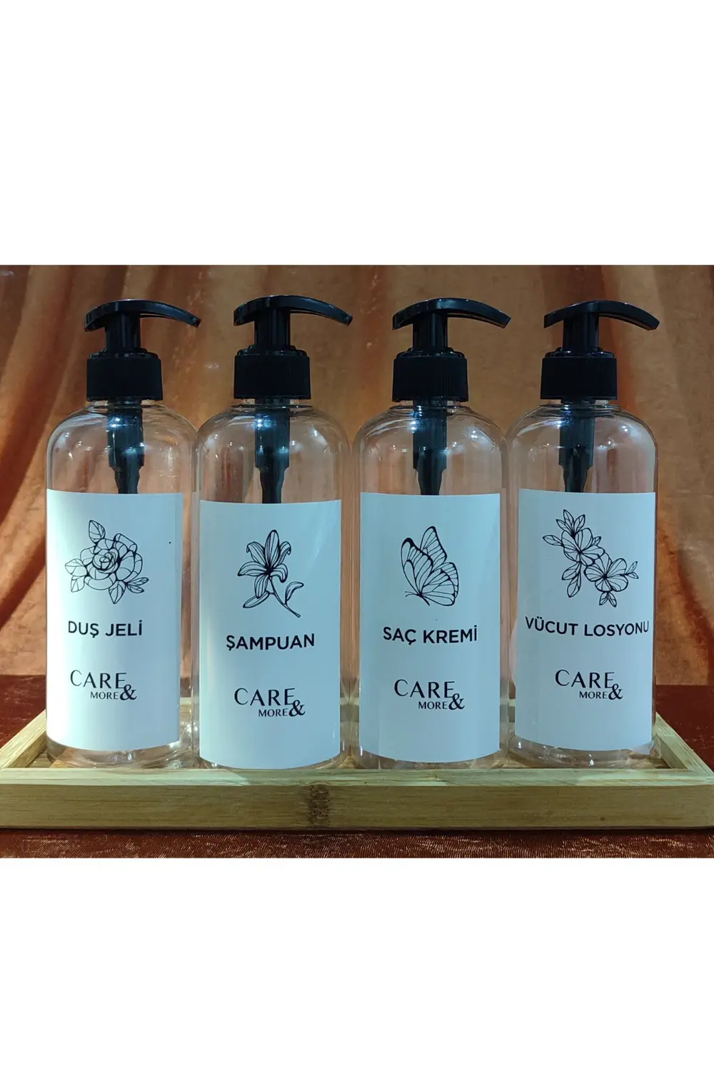 4'lü Amber Banyo Seti Şampuan Duş Jeli Saç Kremi Vücut Losyonu Et