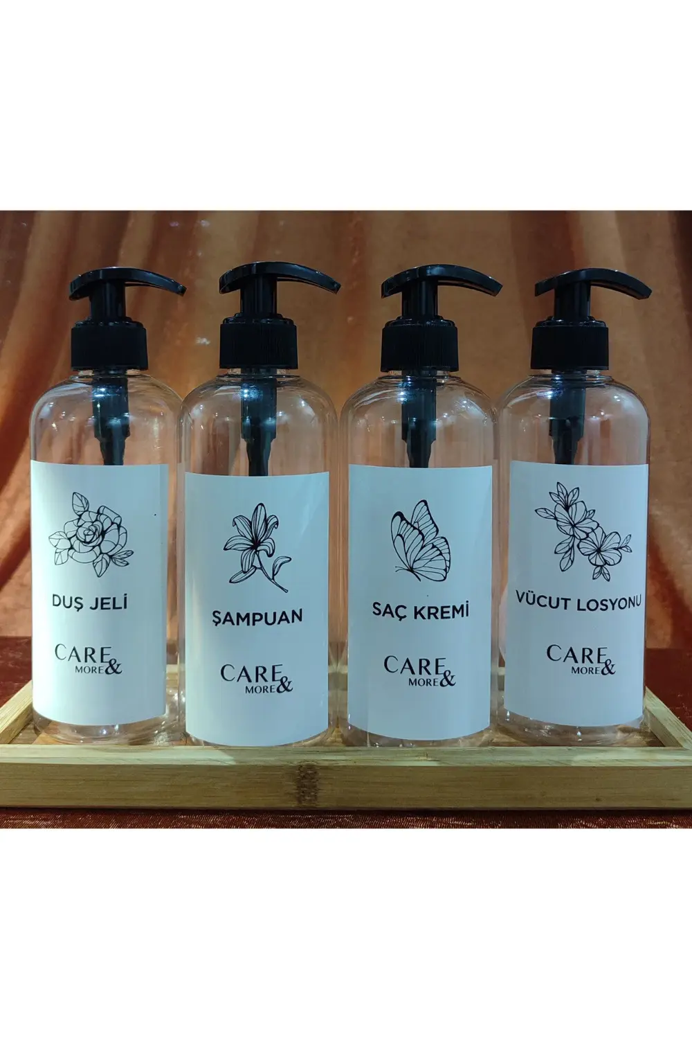 4'lü Amber Banyo Seti Şampuan Duş Jeli Saç Kremi Vücut Losyonu Et