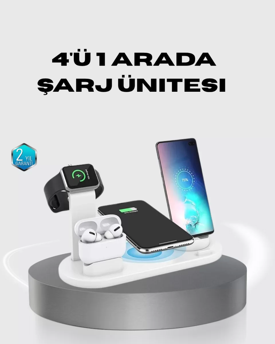 4’lü Apple Kablosuz Şarj Standı iPhone Watch ve AirPods Çoklu Şar