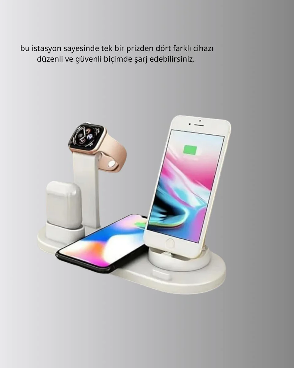 4’lü Apple Kablosuz Şarj Standı - iPhone, Apple Watch ve AirPods Çoklu Şarj Çözümü
