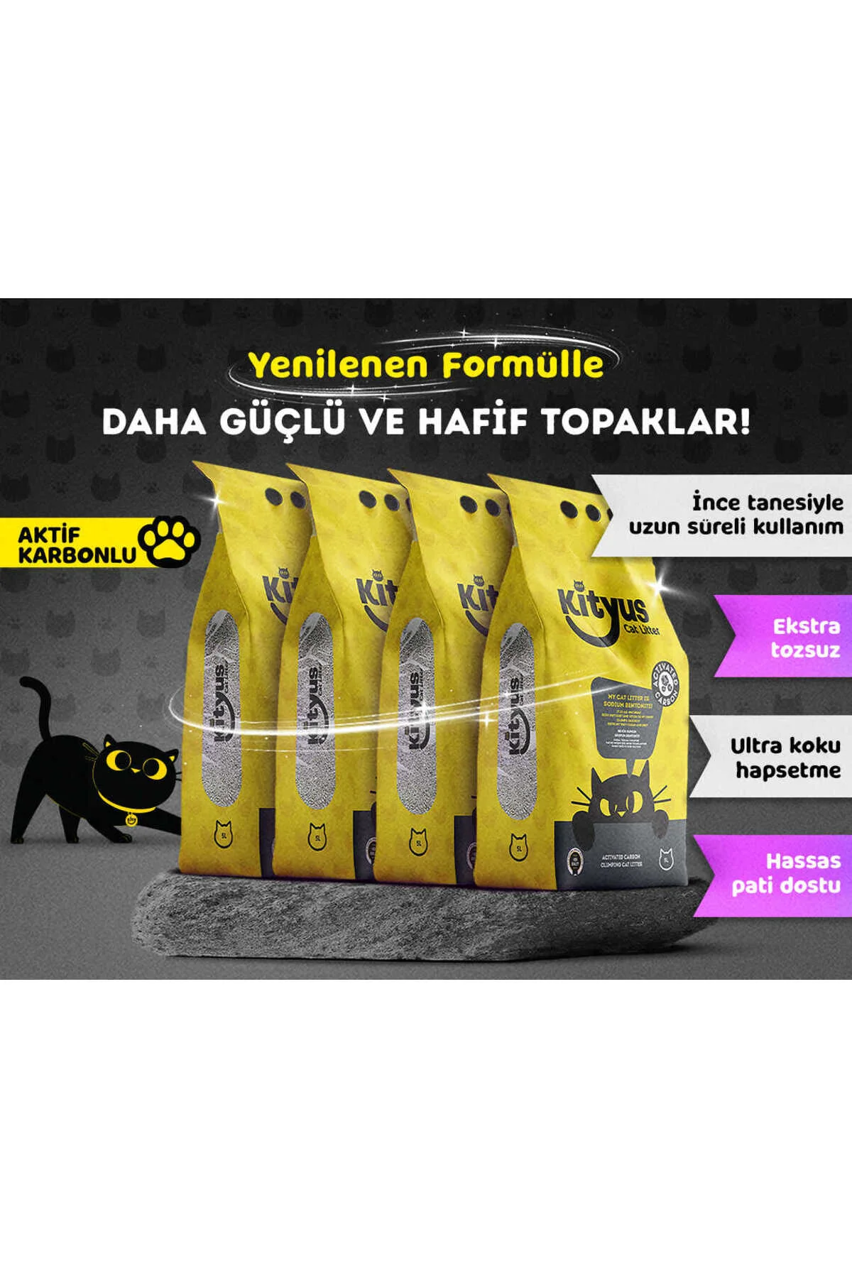 4lü Avantaj Paketi Ekstra Topaklanan, İnce Taneli, Tozsuz, Aktif Karbonlu Bentonit Kedi Kumu 4x5kg Fiyatı, Yorumları ve Özellikleri