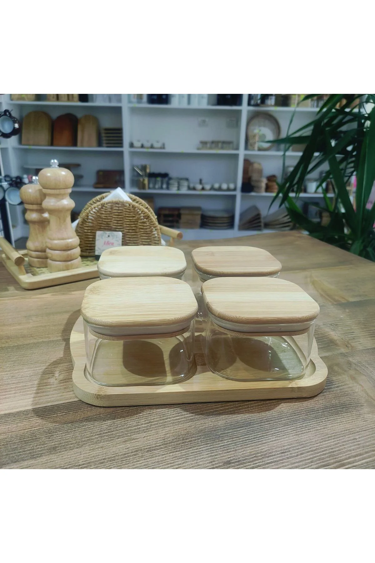 4'LÜ BAMBU KAPAKLI KAHVALTI SETİ ÇEREZLİK SET GERÇEK BAMBU Fiyatı, Yorumları ve Özellikleri