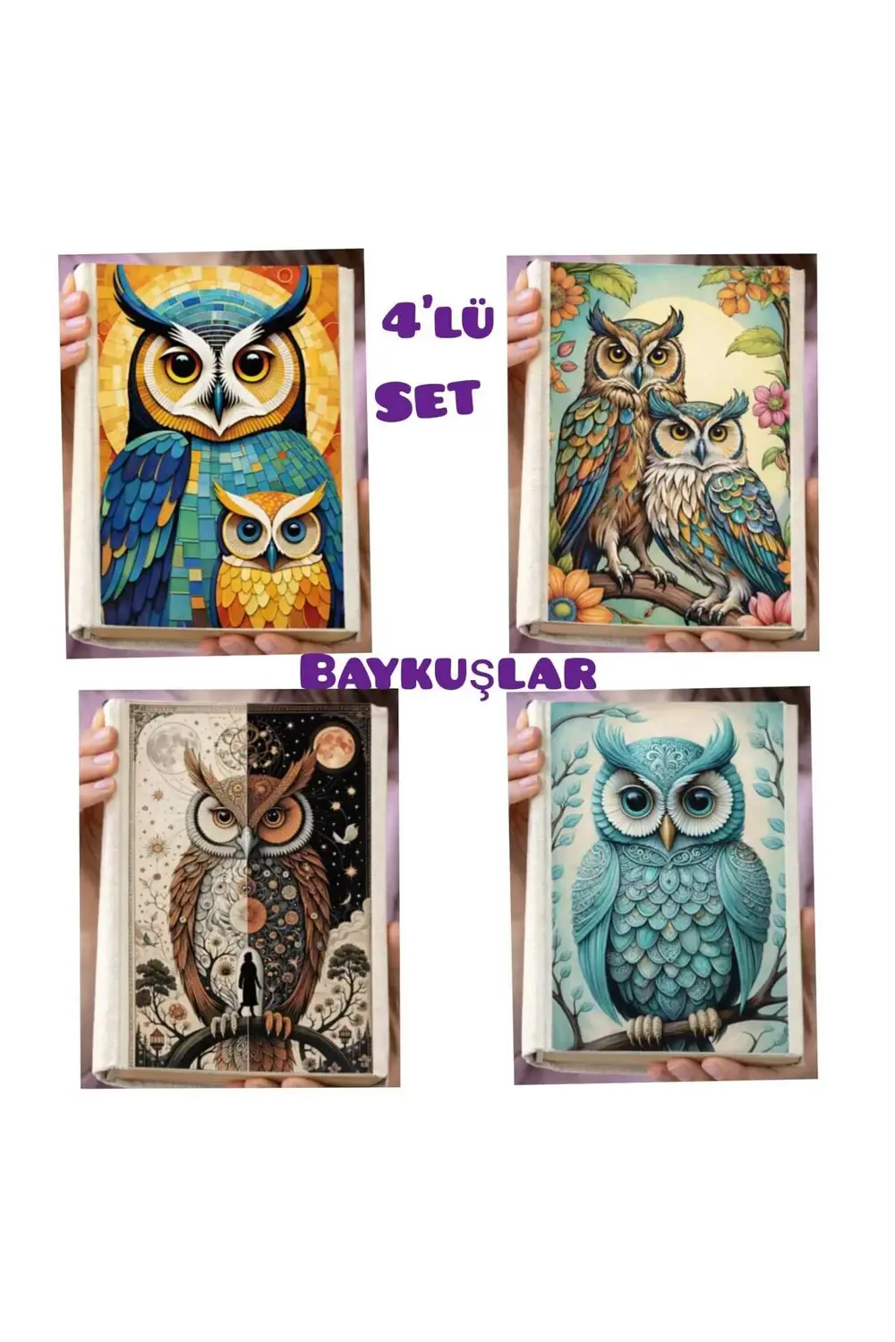 4'lü Baykuş Serisi Bez Defter Kitap Koruyucu Ayraç