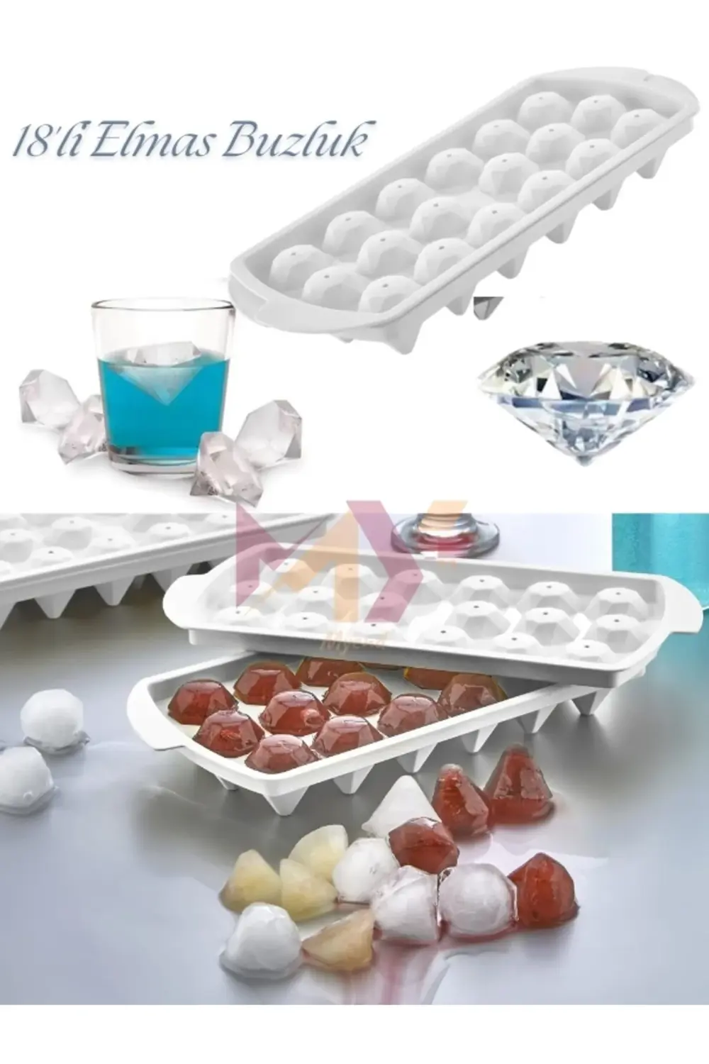 4'lü Buz Kalıbı Seti, Küre-Küp-Elmas-Çubuk Buz Kalıbı İçeren Set,