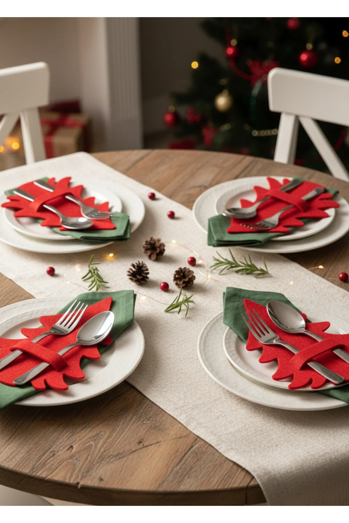 4'lü Çam Ağacı Keçe Çatal-Kaşık Servisi