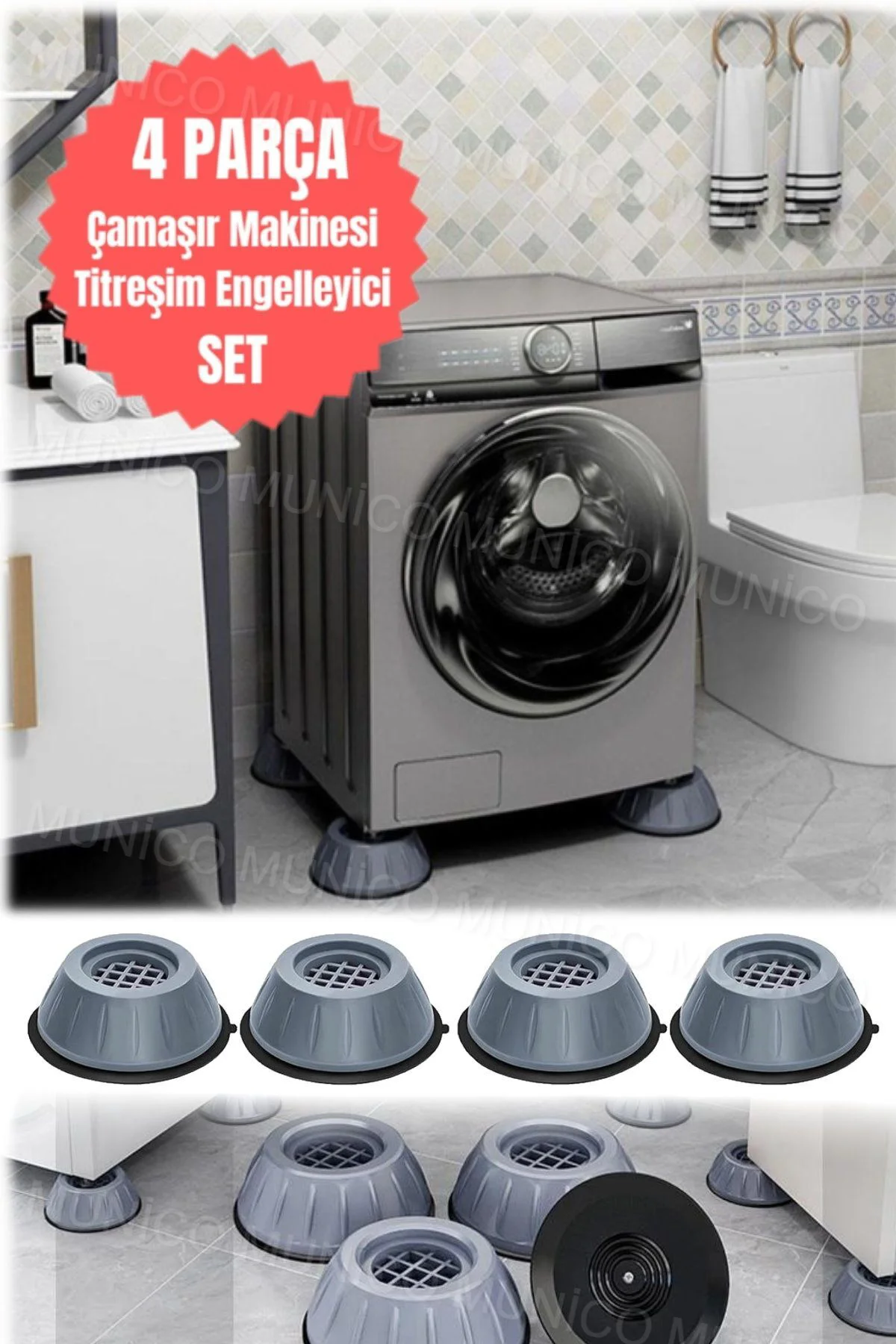 4'lü Çamaşır Makinesi Stoper Seti Gürültü ve Titreşim Önleyici Ça