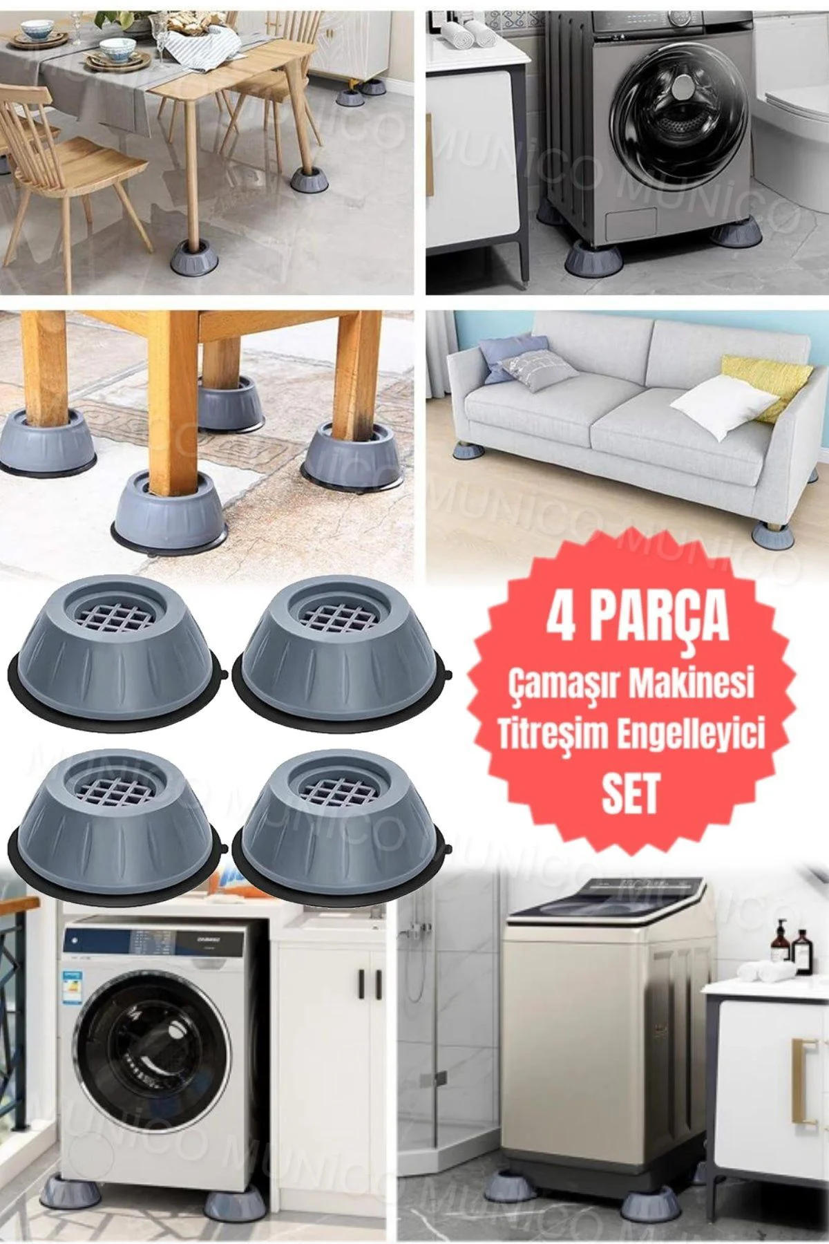 4'lü Çamaşır Makinesi Stoper Seti Gürültü ve Titreşim Önleyici Ça