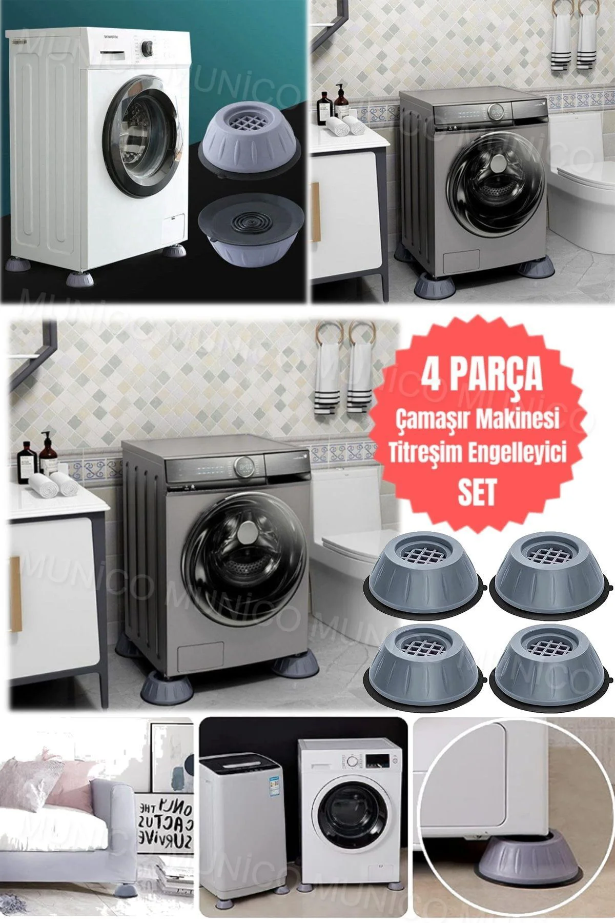 4'lü Çamaşır Makinesi Stoper Seti Gürültü ve Titreşim Önleyici Ça