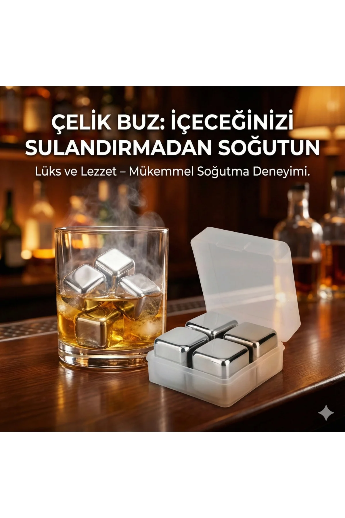 4'Lü Çelik Metal Kaplama Viski Taşı Soğutma Buz Küpü 4'Lü Çelik Metal Kaplama Viski Taşı Soğutma Buz Küpü