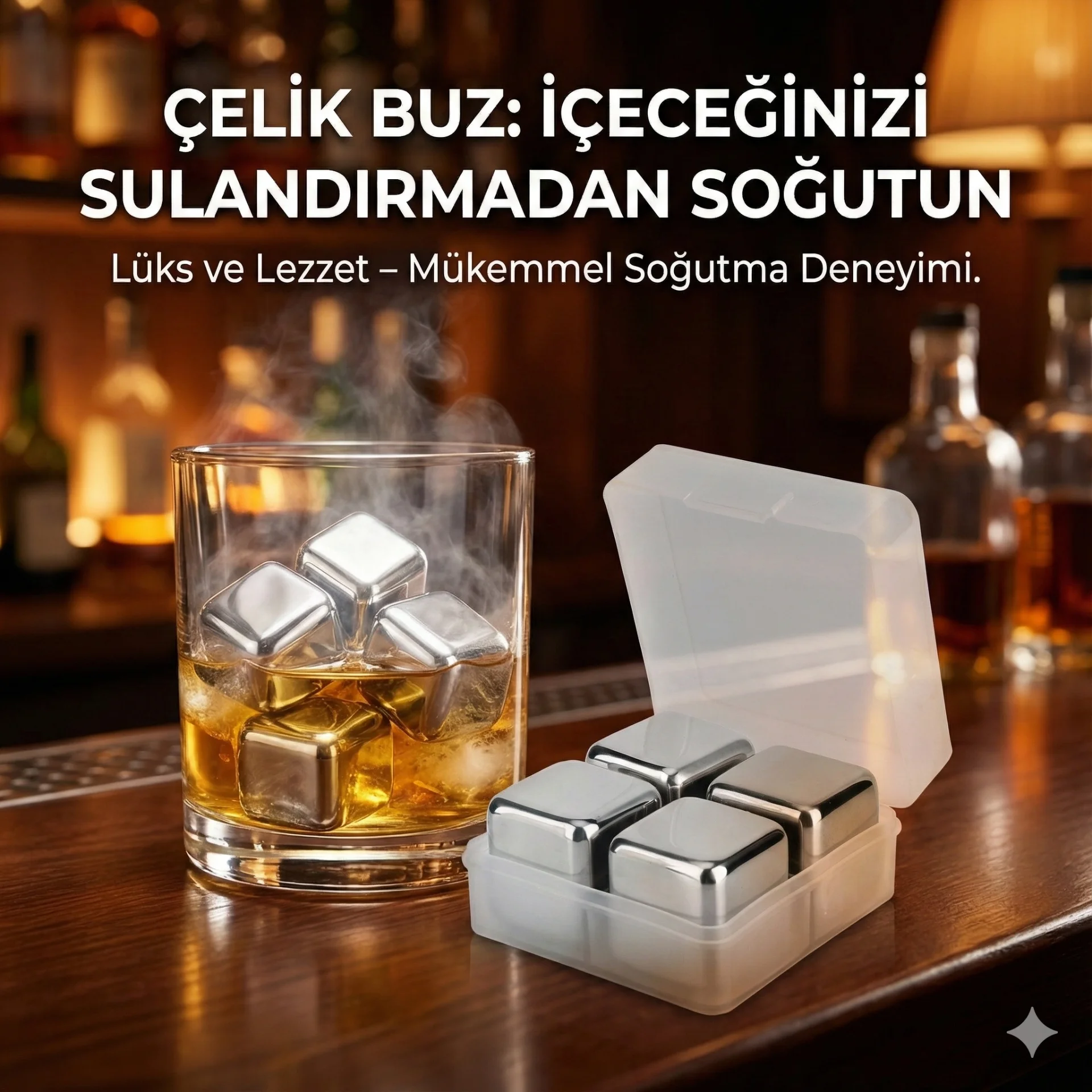 4'lü Çelik Metal Kaplama Viski Taşı Soğutma Buz Küpü 4'lü Çelik Metal Kaplama Viski Taşı Soğutma Buz Küpü