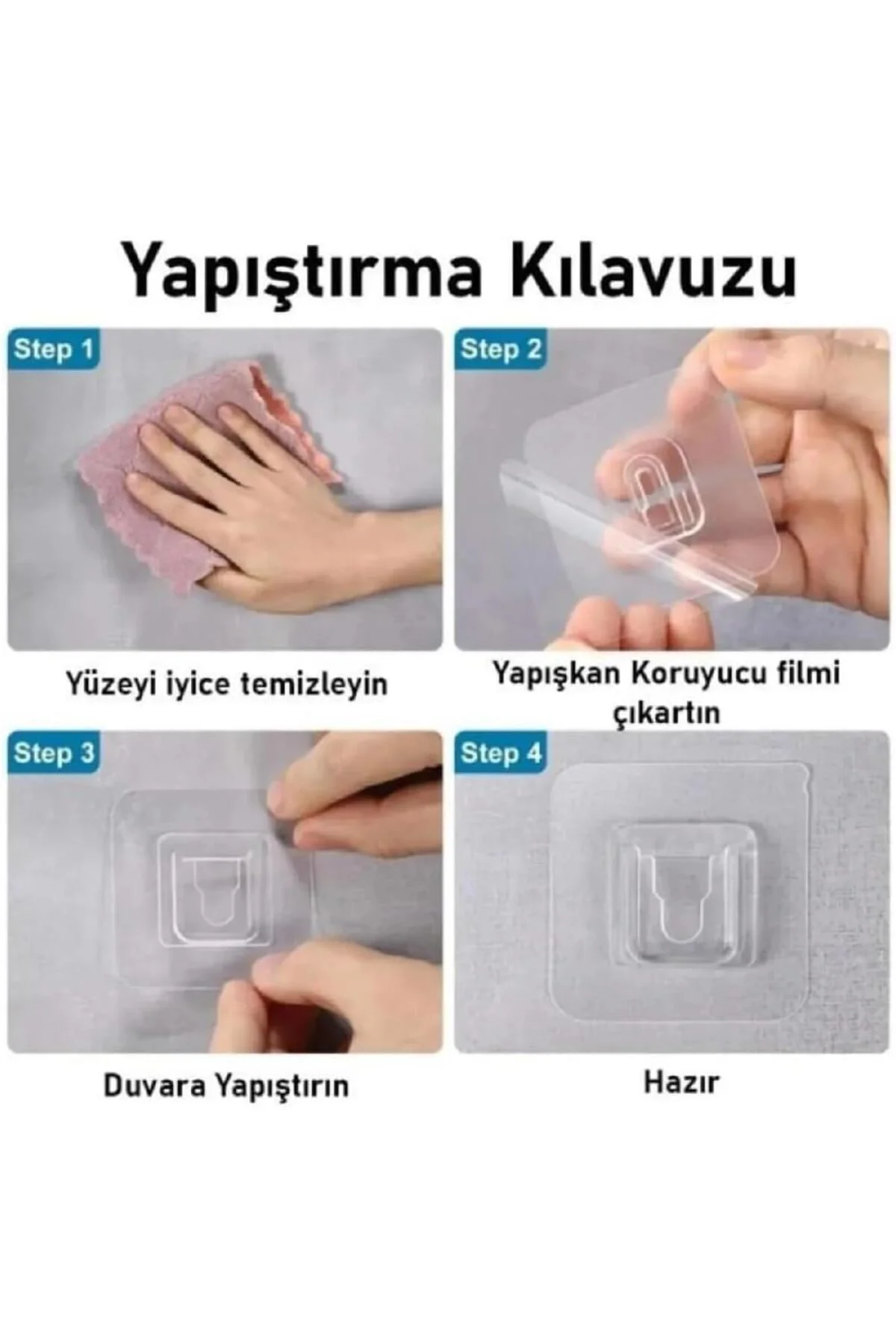 4’lü Çift Taraflı Yapışkanlı Klips | Eşya Sabitleme Askısı – Şeff