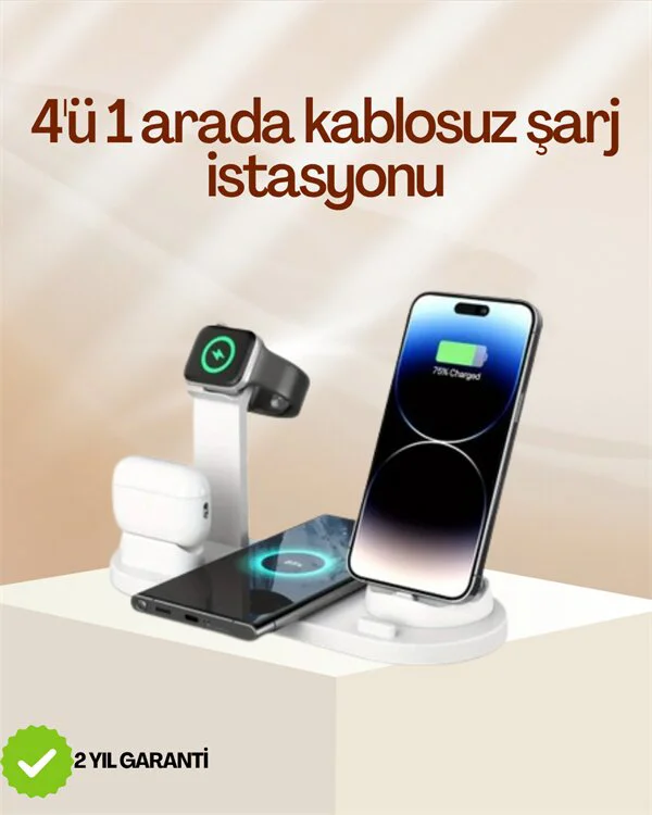 4'lü Çoklu Kablosuz Şarj İstasyonu - Aynı Anda 4 Cihaz Şarj, Pratik ve Şık Tasarım