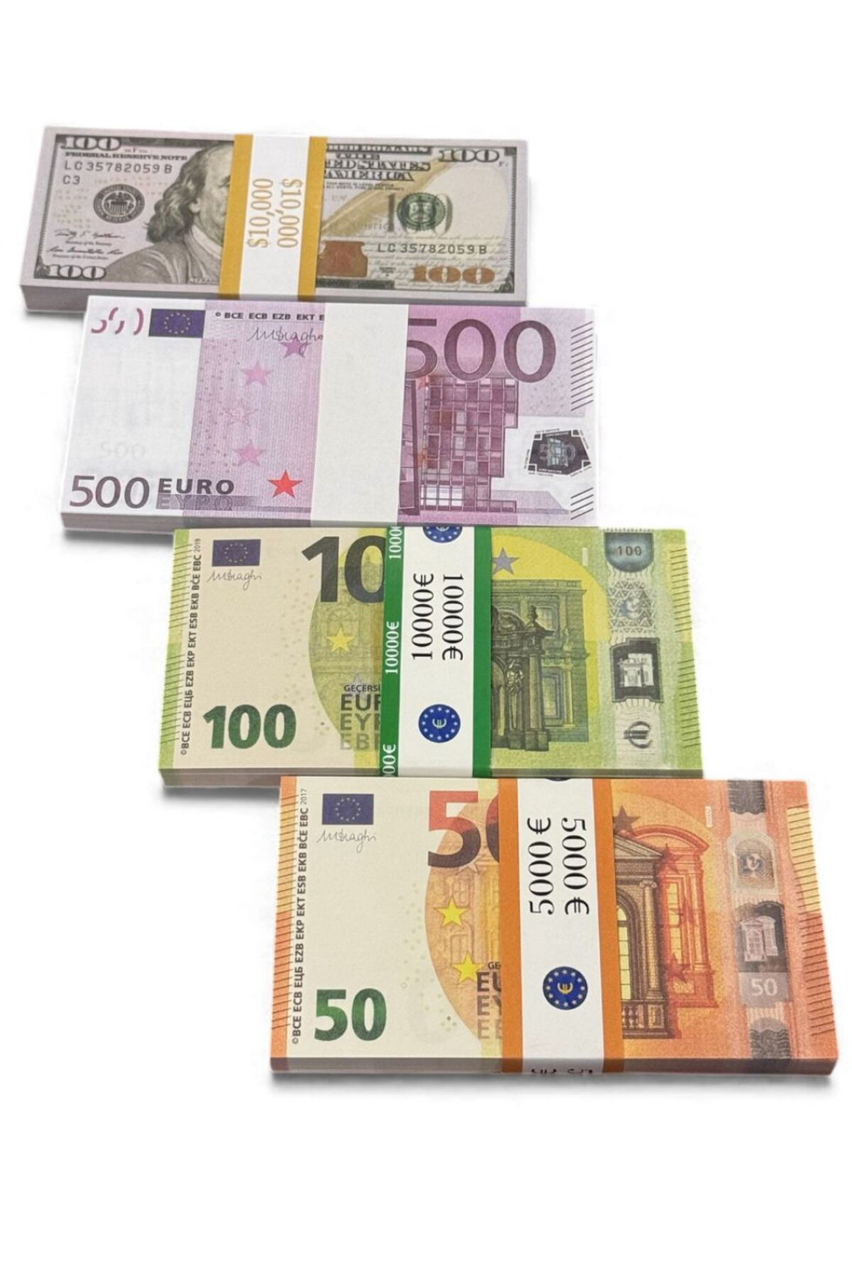 4’lü Düğün Atma ve Şaka Parası Seti – 100 $, 500 €, 100 € ve 50 €