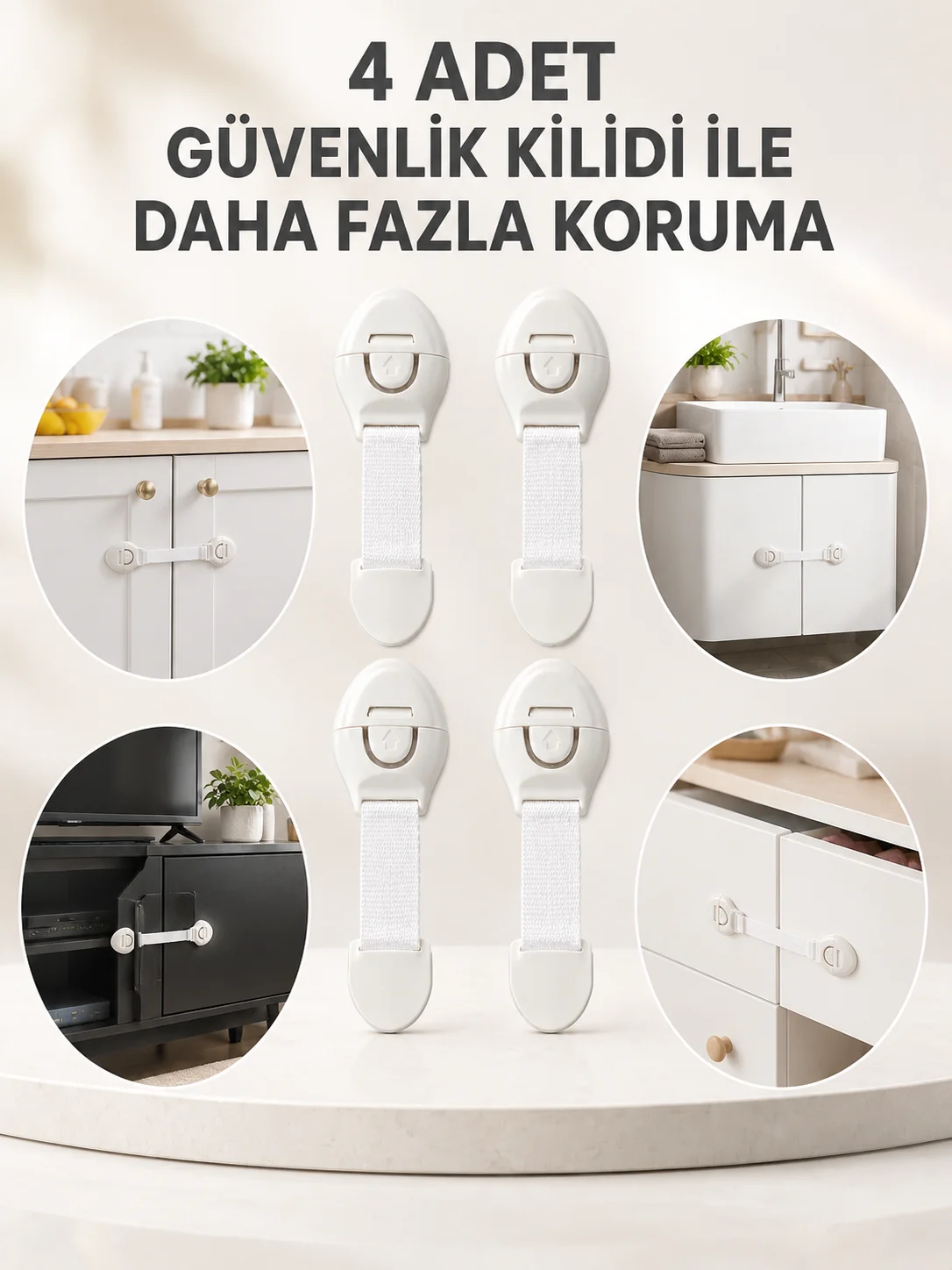 4'lü Esnek Kayışlı Çocuk Güvenlik Kilidi Pratik ve Güvenli Kullanım