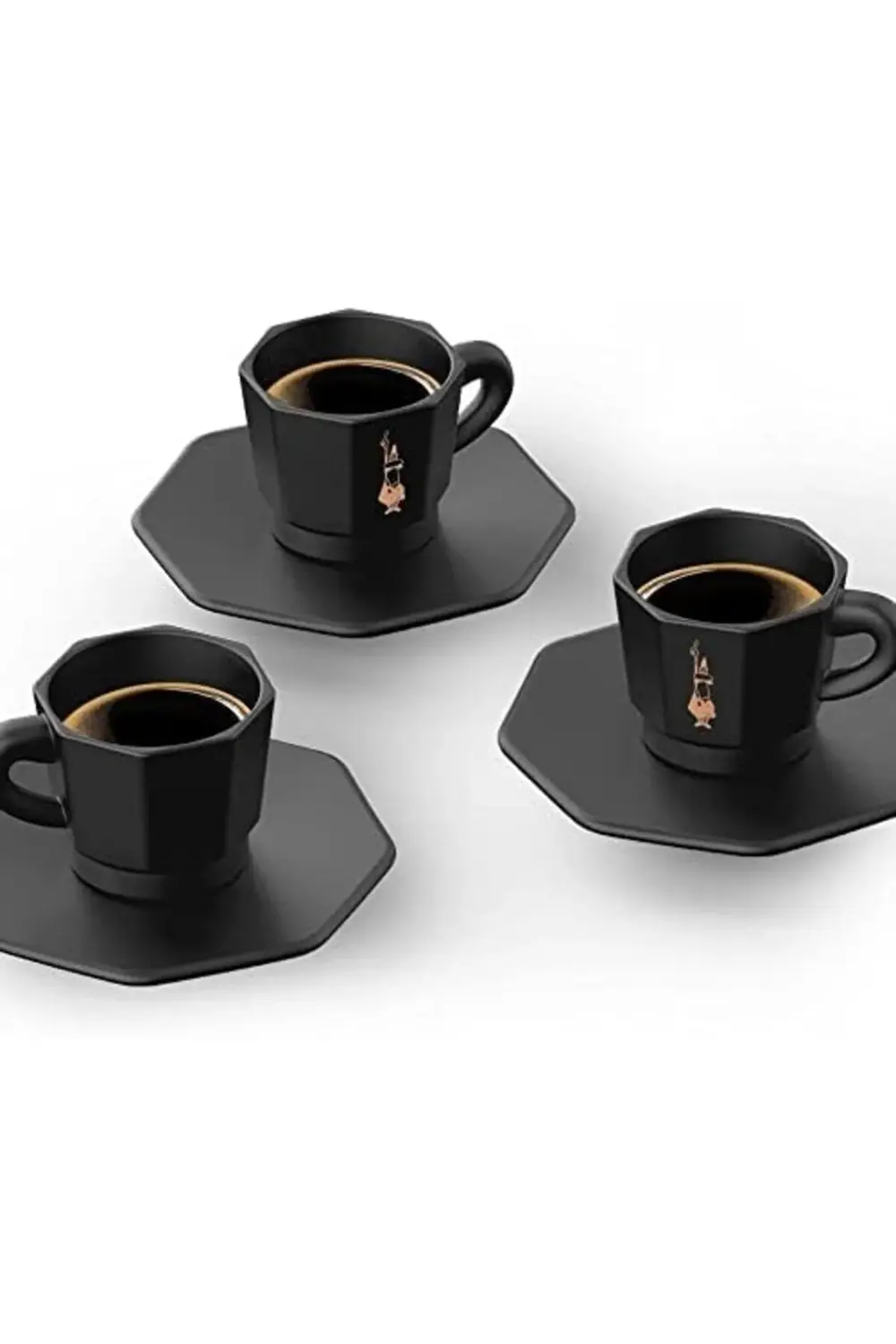 - 4'lü Espresso Fincan Seti - Sekizgen Tasarım - Siyah Renk - 118