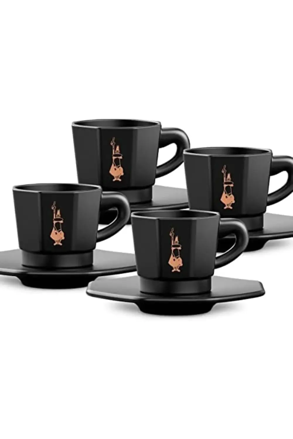 - 4'lü Espresso Fincan Seti - Sekizgen Tasarım - Siyah Renk - 118