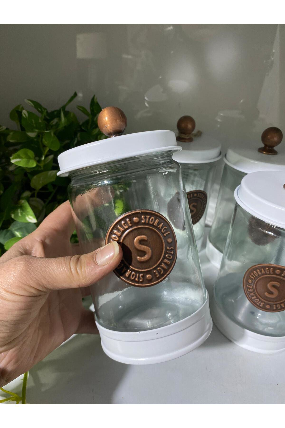 Elif Aksesuar 4Lü Galvaniz Cam Baharatlık Mat Beyaz