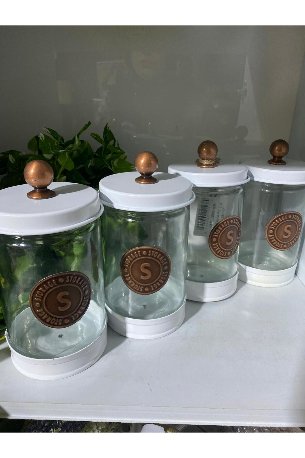 Elif Aksesuar 4Lü Galvaniz Cam Baharatlık Mat Beyaz