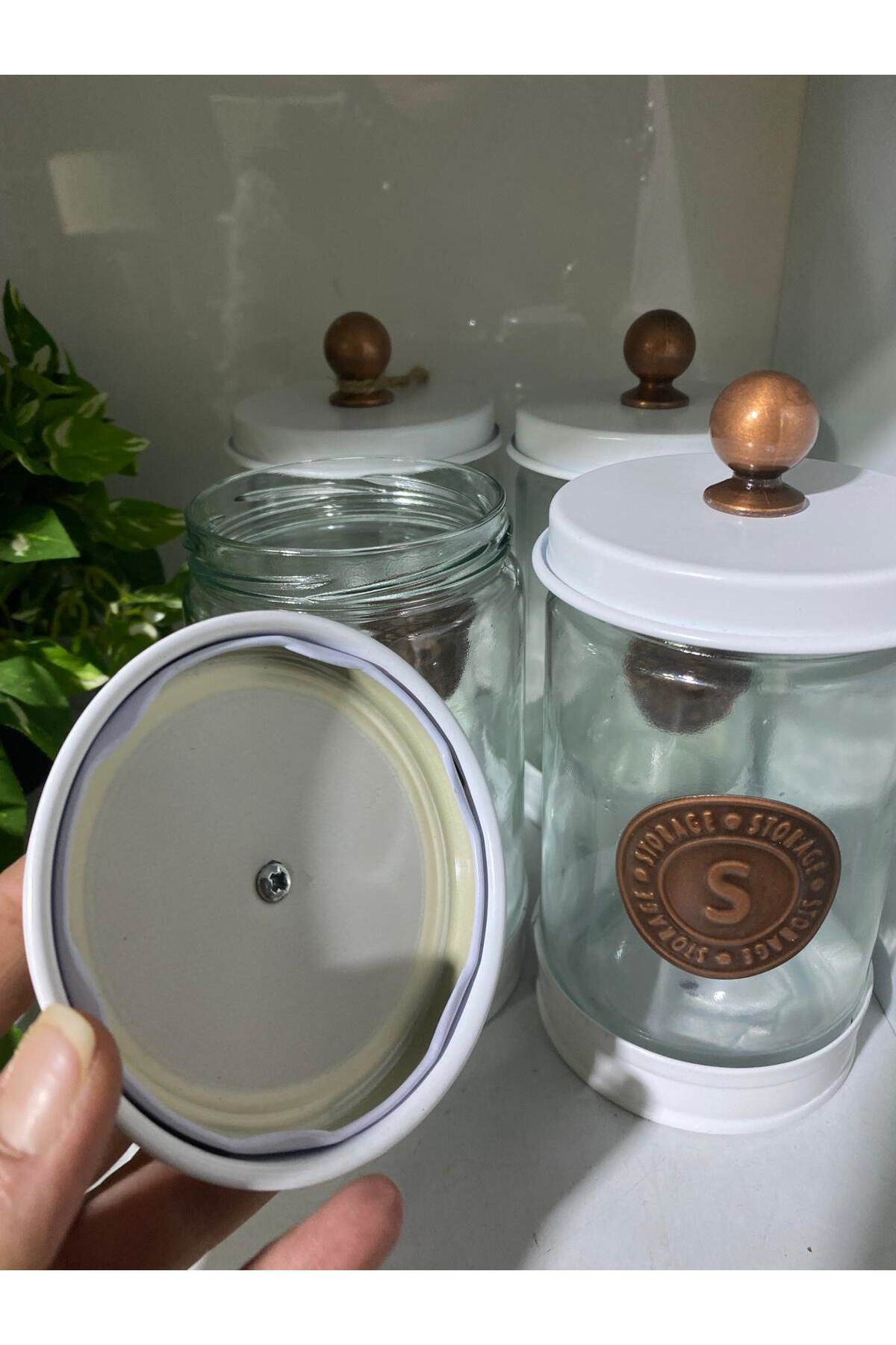 Elif Aksesuar 4Lü Galvaniz Cam Baharatlık Mat Beyaz