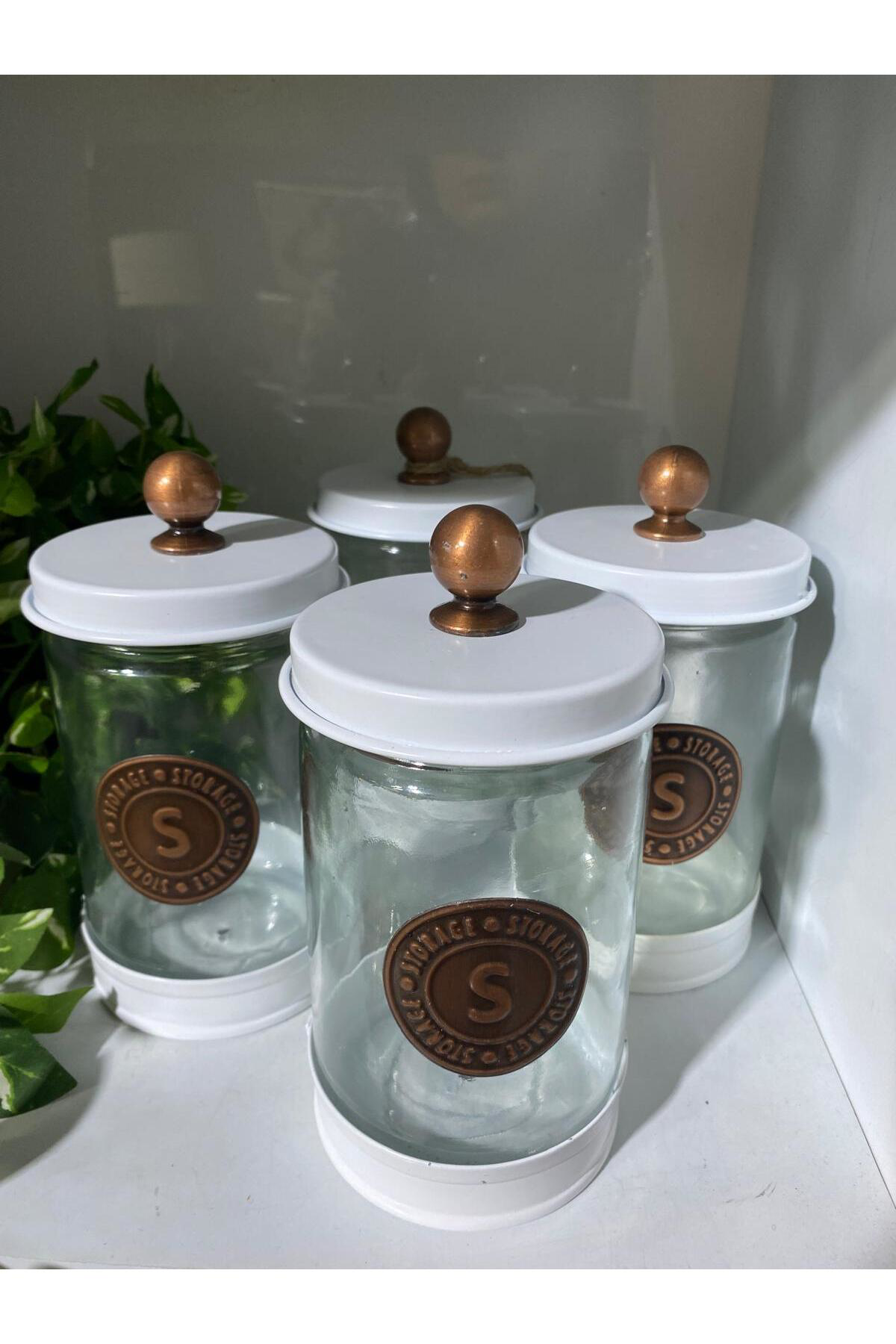 Elif Aksesuar 4Lü Galvaniz Cam Baharatlık Mat Beyaz