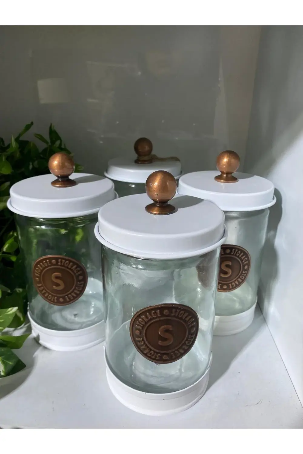 4lü Galvaniz Cam Baharatlık Mat Beyaz