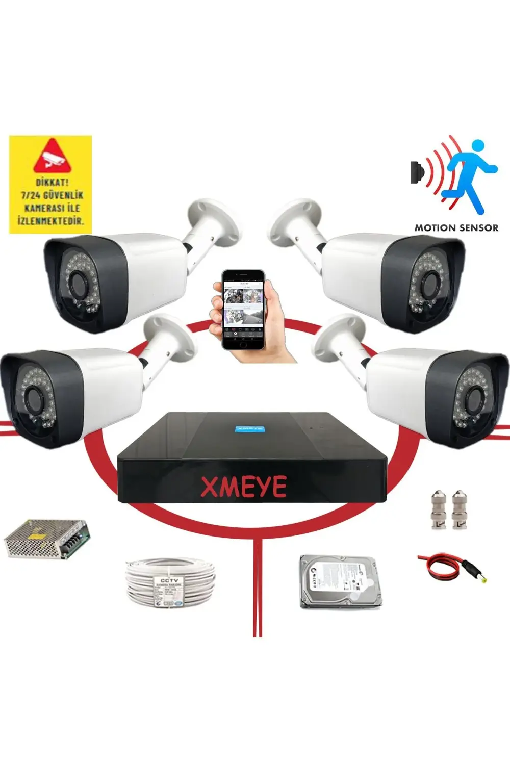 4'lü Hareket Algılayan 5 Mp Sony Lens 1080P 36 IR LED Metal Kasa