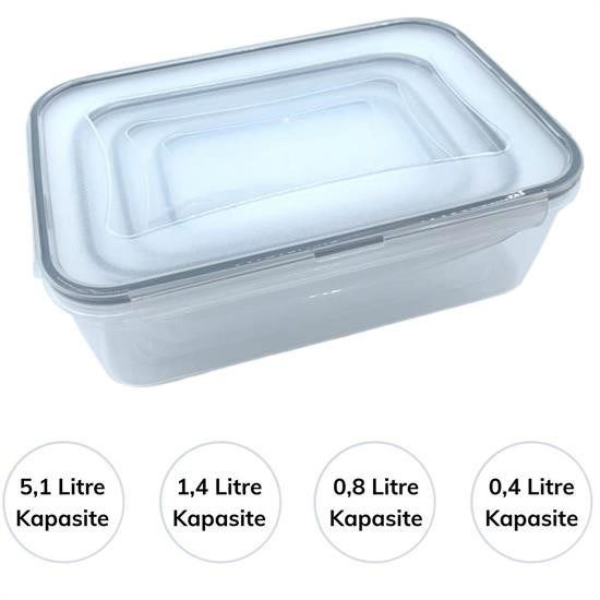 4lü İç İçe Sızdırmaz Contalı Kilitli Kapaklı Plastik Erzak Saklam