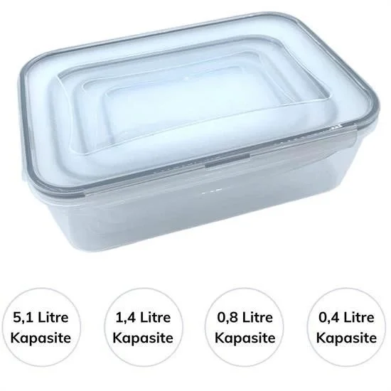 4lü İç İçe Sızdırmaz Contalı Kilitli Kapaklı Plastik Erzak Saklama Kapları 315