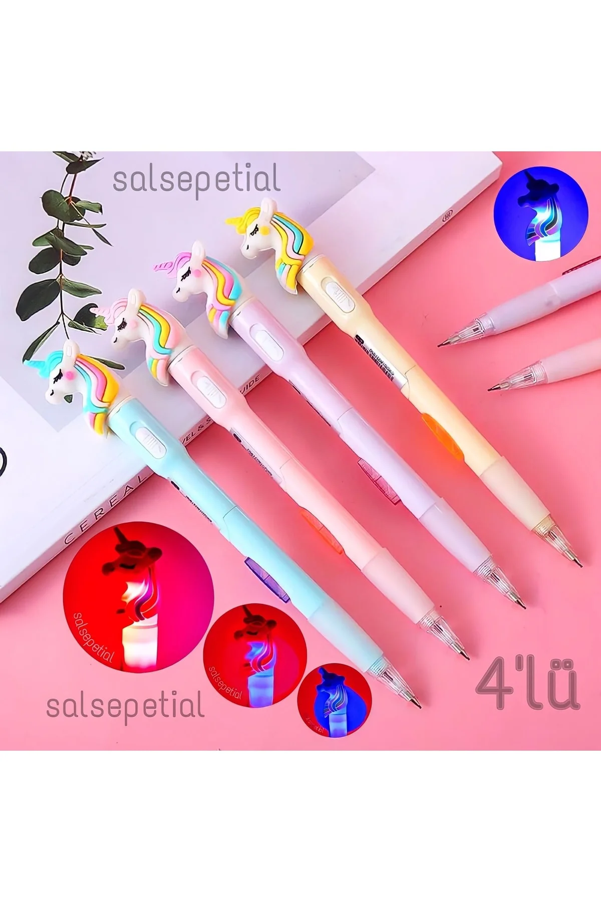 4'lü Işıklı Unicorn 0.7 Uçlu Versatil Kalem